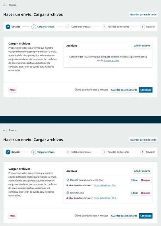 cargar archivos en OJS